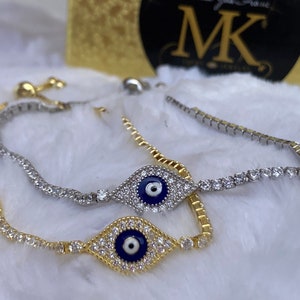 Evil Eye Tennis Bracelet,Silver Eye Bracelet,Good Luck Bracelet,Good Luck Bracelet,Gift for her, CZ Evil Eye Bracelet, Protection Bracelet
