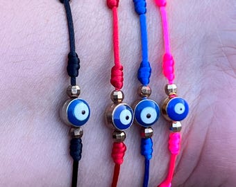 Bracelet réglable mauvais œil, bracelet 7 nœuds mauvais œil