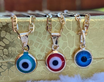 Dainty Evil Eye Charm Necklace: Gold Mariner Link Chain, Protection Jewelry