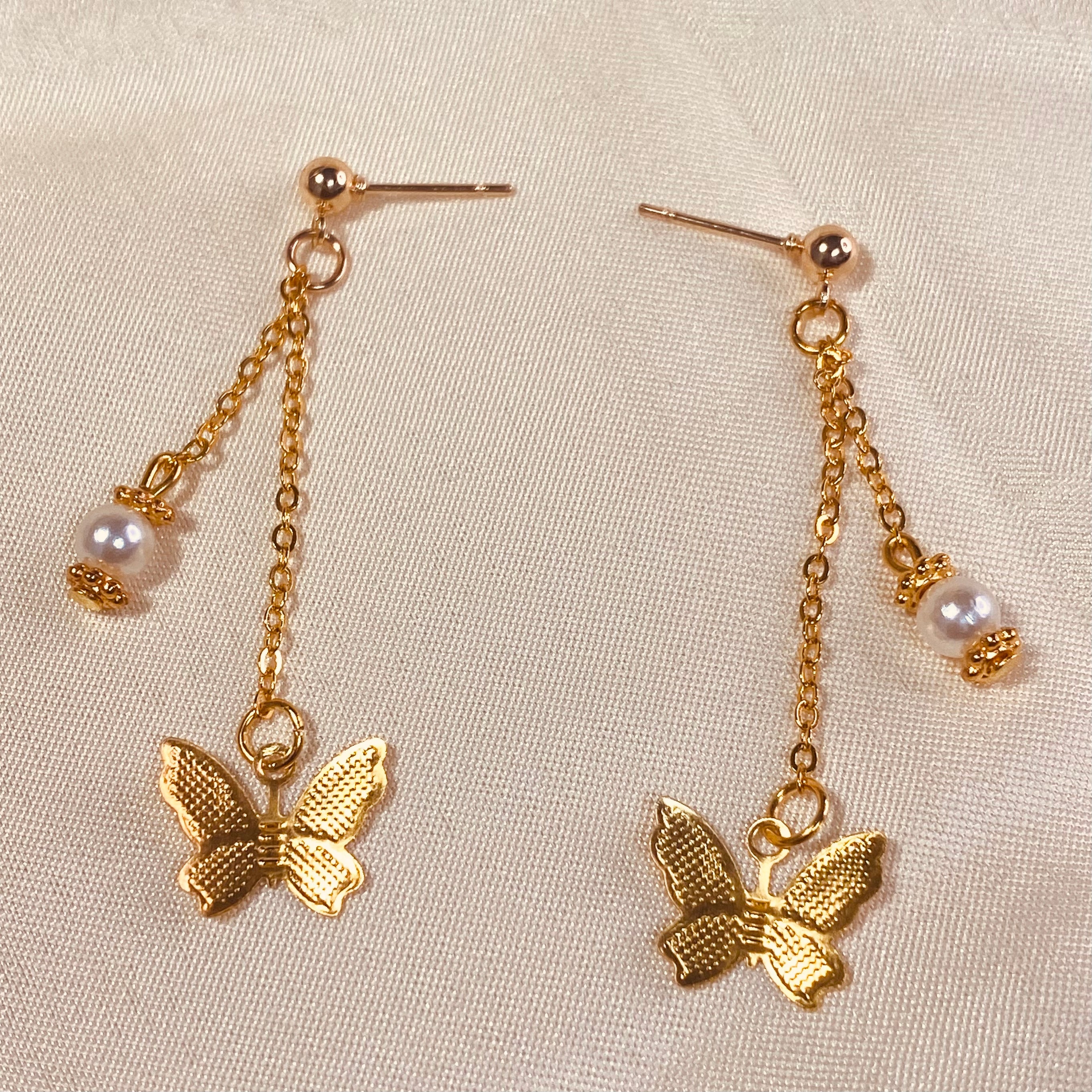 Butterfly Dangle Chain Earrings Gold Dangle Drop Earrings Etsy