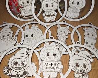 Labubu Christmas Ornaments Laser Cut File: Xmas Tree Decoration SVG DXF (Digital Download)