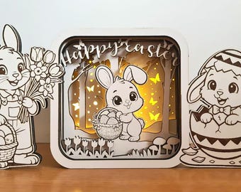 Easter Bunny Layered Shadow Box SVG, 3D Laser Cut File (Digital Download)