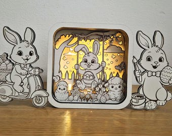 Easter Shadow box SVG | Bunny Light Box, Laser Cut Files (Digital Download)