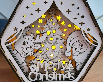 Christmas Shadow Box SVG | Hexagon Laser Cut File (Digital Download)