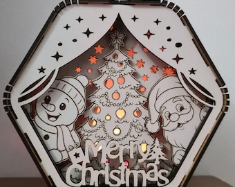 Hexagon Christmas Shadow Box | Holiday Decor SVG (Digital File)