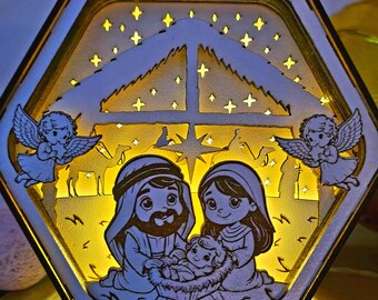 Hexagon Nativity Christmas Shadow box | Nativity Chistmas SVG