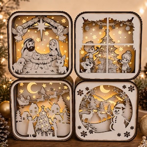 Pakiet Christmas Shadow Box SVG | 4-warstwowe pliki wycinane laserowo
