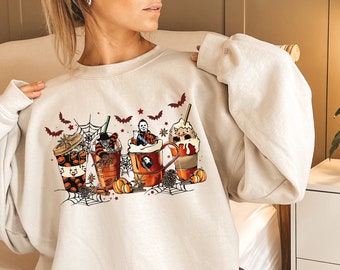 Skeleton Coffee Cups Sweatshirt, Coffee Cups Sweatshirt, Skull Coffee Cup Sweatshirt, Skeleton Halloween Sweatshirt, Coffee Lover Sweatshirt