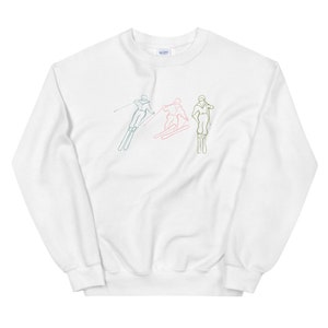 Three Ski Babes Minimalist Line Art Crew Neck Sweatshirt Perfect Gift For Skiers