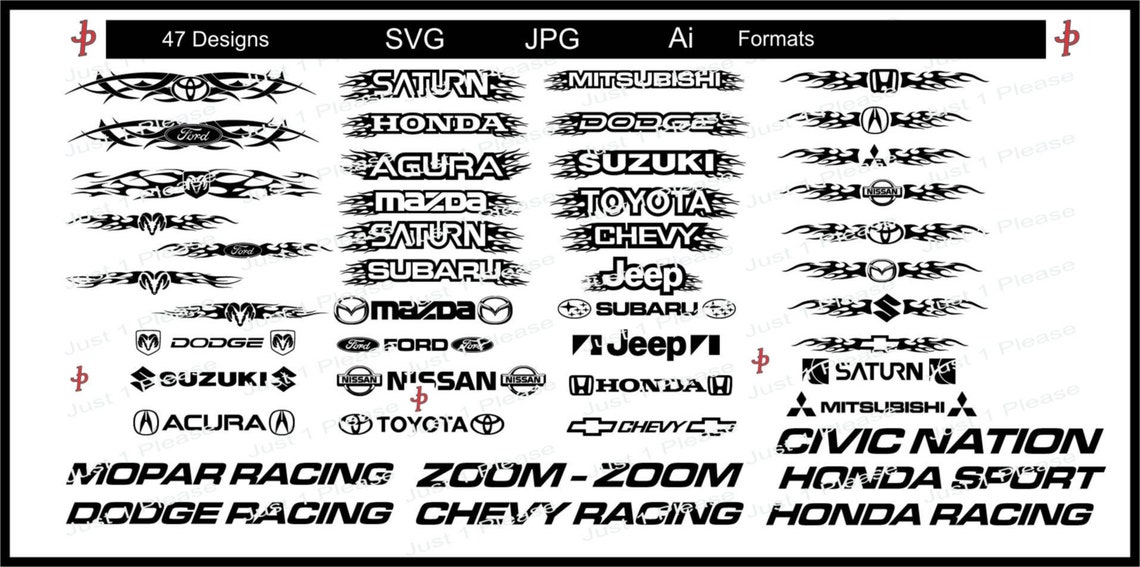 47 Car Quarter Panel/hood Names, Logos and Designs, Available in Ai