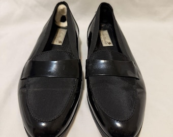 Stanley Blacker Italy Slipper aus schwarzem Lackleder und Ripsband, Größe 9 M