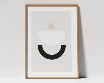 Mid Century Modern Print - Abstract Geometric Art - Black & White Light Neutral Wall Decor - Minimalist Printable Wall Art - Boho Art Prints