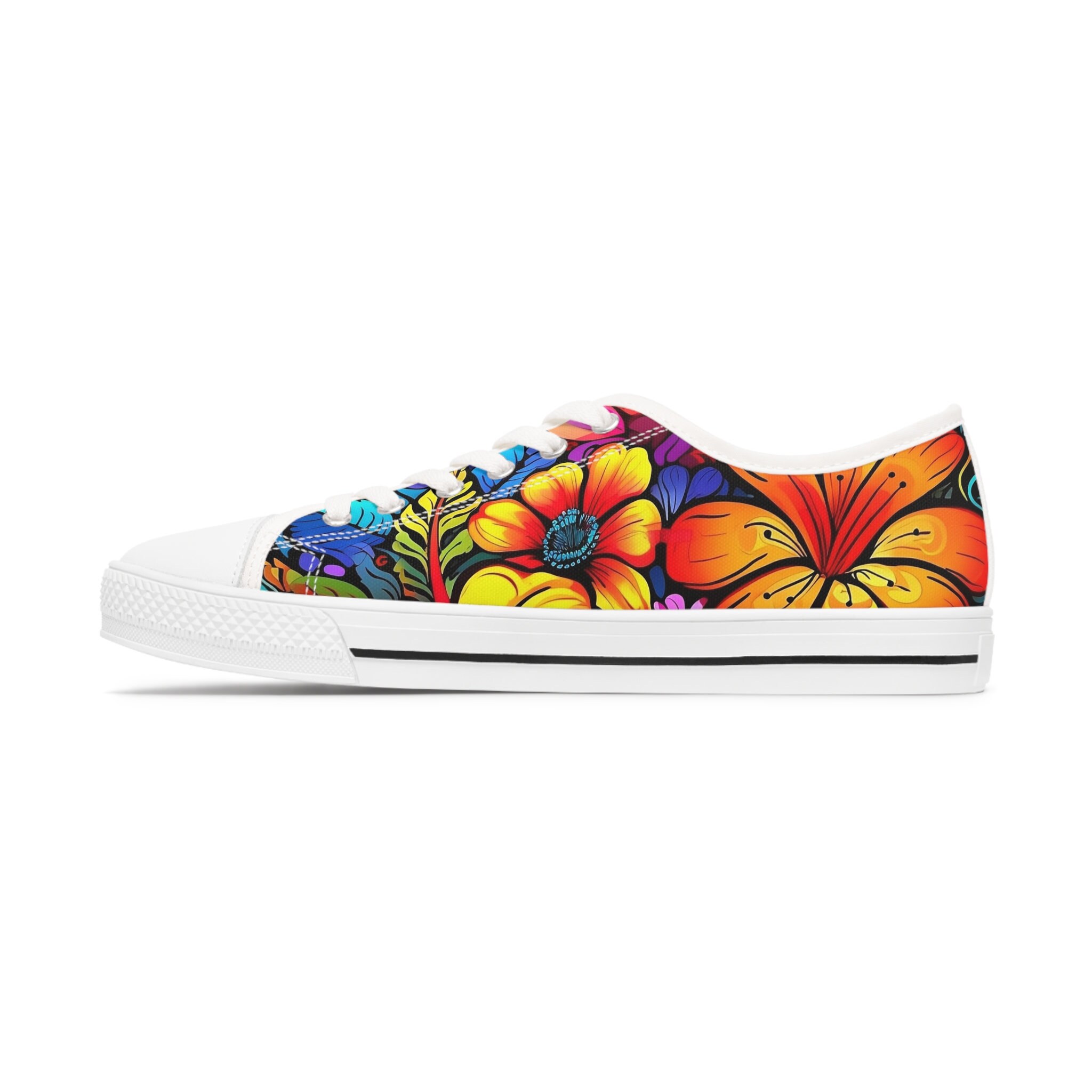 Bright Colorful Flowers Yellow Pink Blue Green Women s Low Top Sneakers Etsy UK