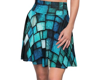 Black And Teal Stained Glass LookFrauen Skater Rock (AOP)