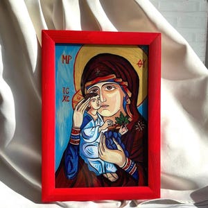 Icon of the Mother of God &quot;You are the Vine&quot;, religious Georgian icon , gift for parents , original icon art , gift for baptism , folk art