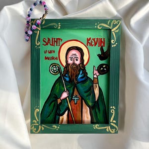 Saint Kevin Of Glendalough Embroidered Orthodox Icon - 5x7 Inch With Frame