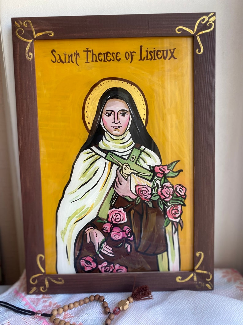 Saint Therese of Lisieux Icon on Glass – Hand-painted Catholic Art ...