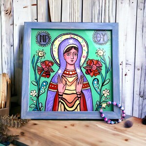 Virgin Mary Painting, Ukrainian Religious Artwork, Painting Mother of God, Unique Icon on Glass, Religious Home Wall Hanging Decoration