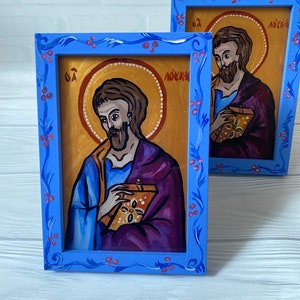Arte religiosa Lucas, o Evangelista, Presentes de ícones de batismo, Ícones ortodoxos, Presentes religiosos, Ícone pintado à mão em estilo bizantino, Ícone de São Lucas