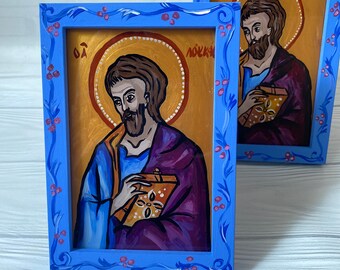 Religious Art Luke the Evangelist, Baptism Icon Gifts, Orthodox icons, Religious gifts, Hand Painted Icon in Byzantine Style, St Luke Icon