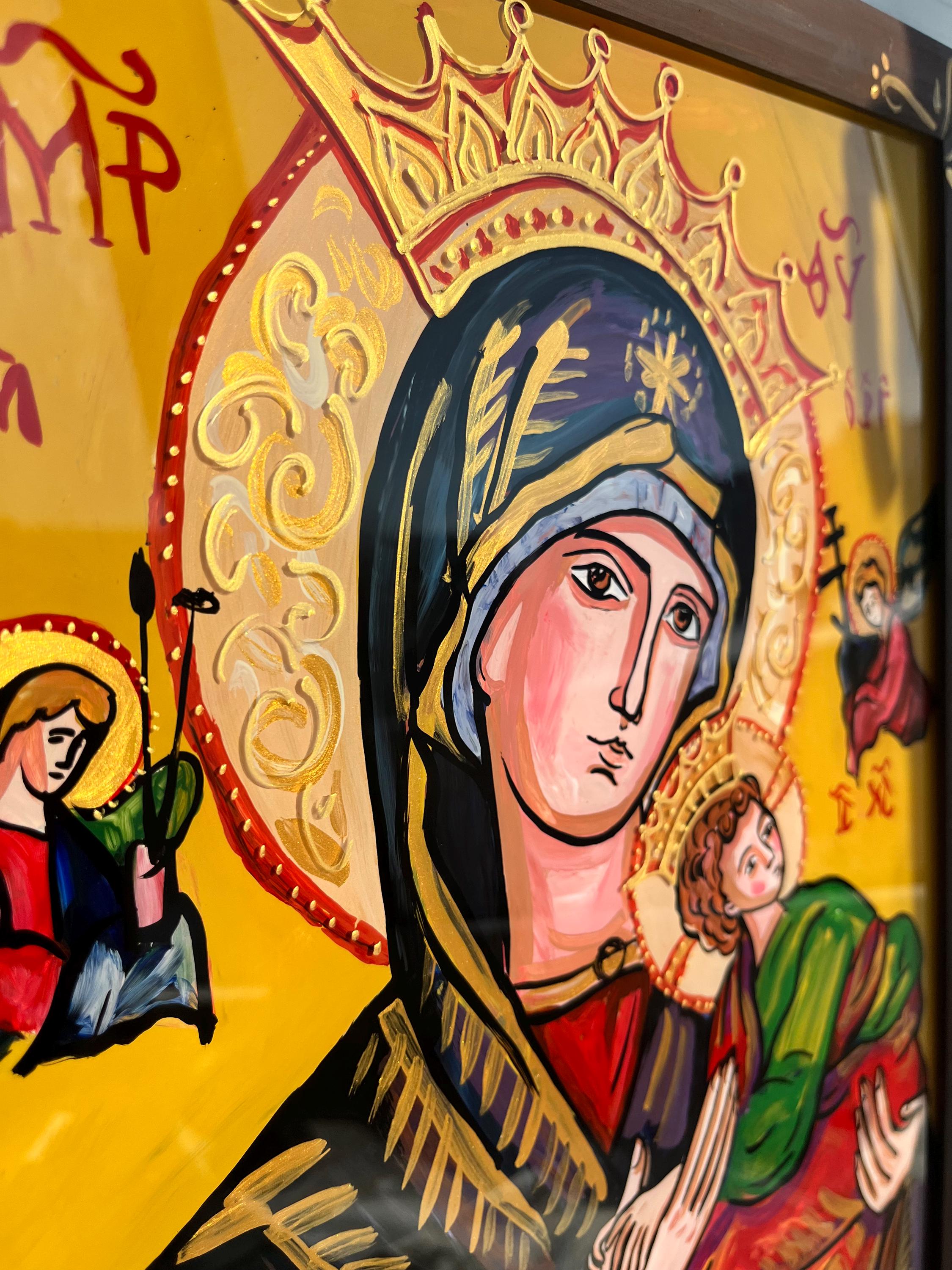 Hand-painted Our Lady of Perpetual Help Icon on Glass – Virgin Mary ...