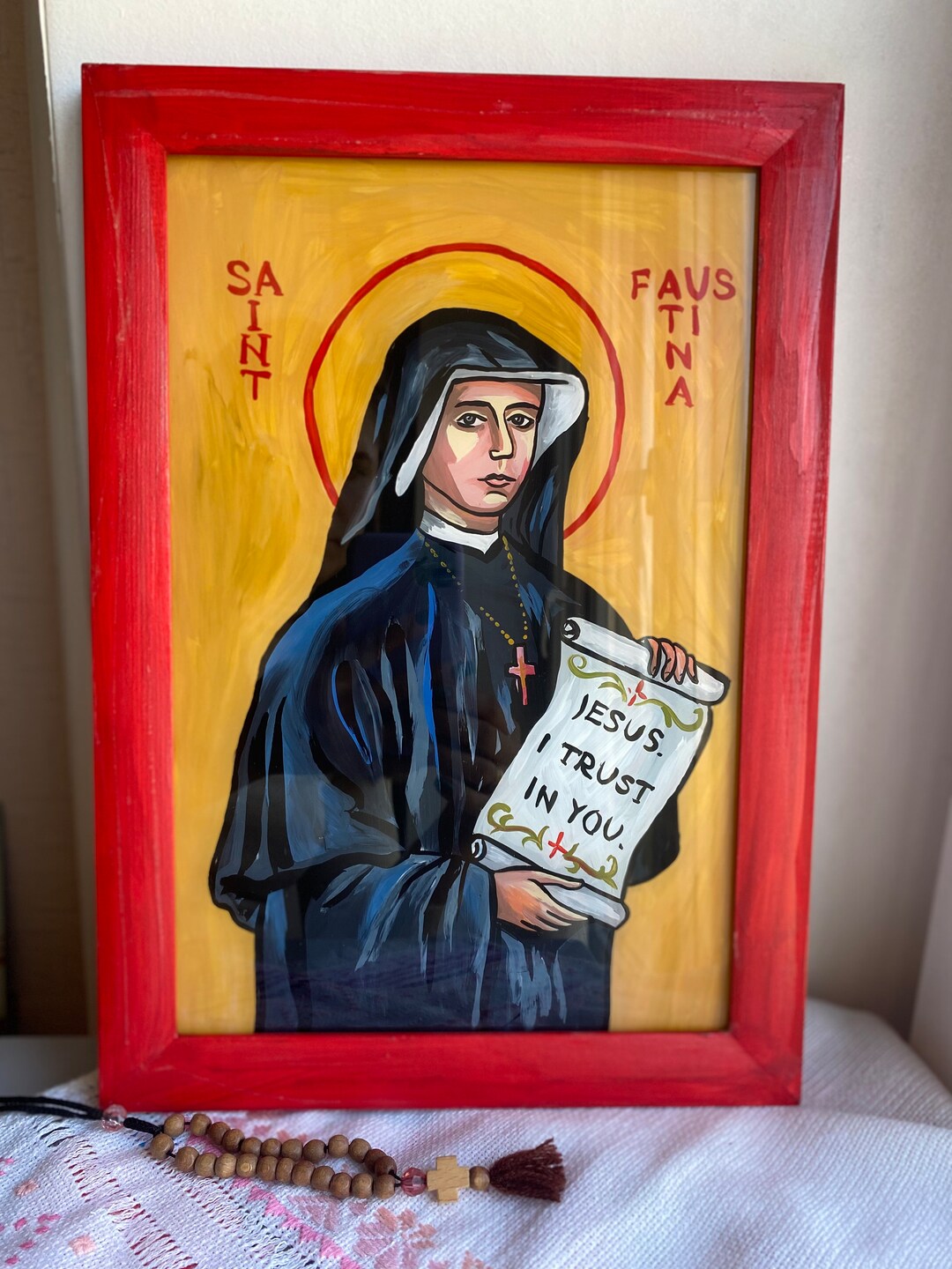 Saint Faustina Icon, Handwritten Catholic Orthodox Icon of St Faustina