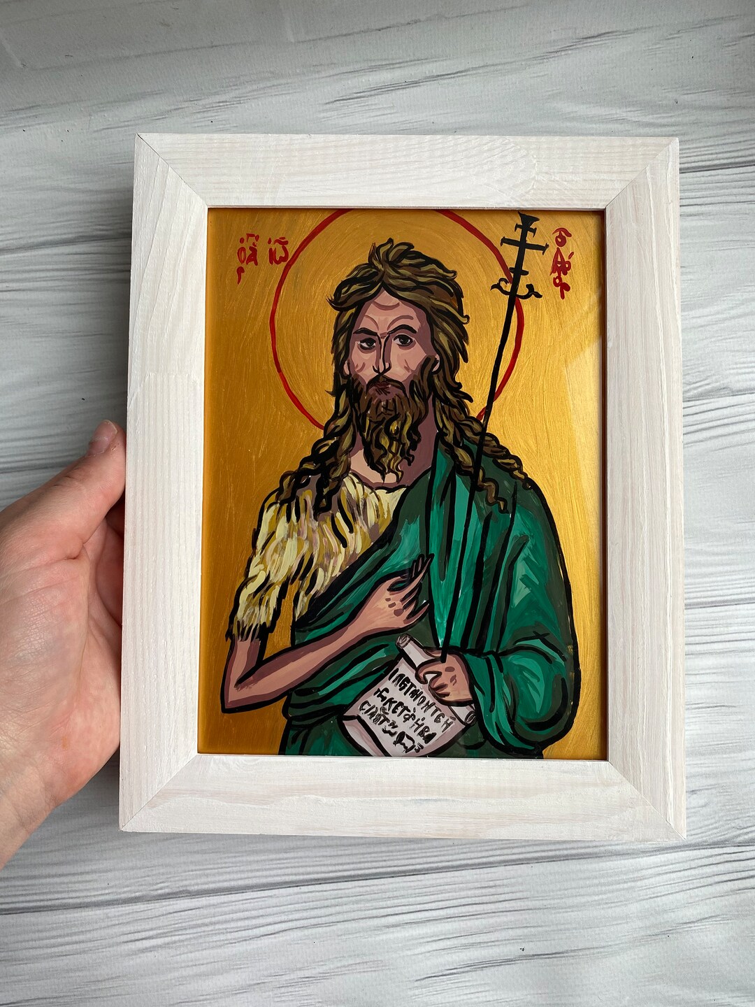 Saint John the Baptist Icon on Glass, Hand-painted Orthodox Religious ...