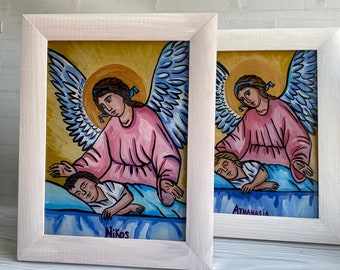 Personalised Gift Icon, Guardian angel icon, Religious Nursery Decor, Gift for Godson, Religious art, Icon for Baptism, Orthodox Art