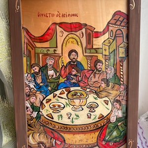 Last Supper Icon – Hand Painted Orthodox Byzantine Art – Religious Wall Decor – Pastor Gifts – First Communion Gift – Rare Christian Icon
