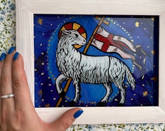 Lamb of God Icon – Agnus Dei Religious Icon – Hand Painted Christian Icon – Glass Painting – Ukrainian Folk Art – Liturgical Wall Decor