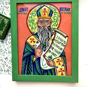 Saint Patrick of Ireland icon ,Original Catholic icon gift for holiday st Patrick ,hand painted icon for gift children and famile ,Follk art