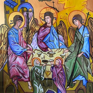 Icono de la Gran Muralla pintado a mano de la Santísima Trinidad, Icono Ortodoxo de la Santísima Trinidad, Pintura Religiosa, Obras de Arte Religiosas, Icono del Iconostasio del Hogar
