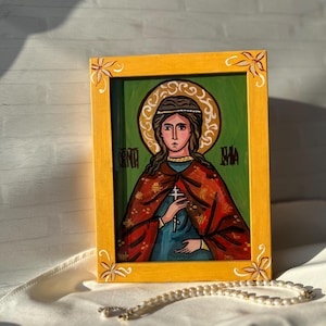 Pintura religiosa, icono de Santa Julia, icono bizantino griego, regalo religioso de cumpleaños, regalo de santo, icono para colgar en la pared, regalo religioso
