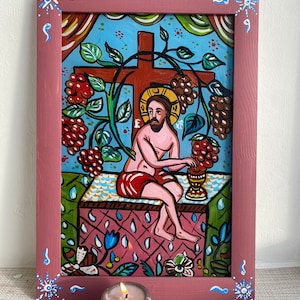 Christ and Grape Vine, Icone of Jesus Crist, Hand Painted Icon on Glass, Orthodox Christianity Icon, Catholic Icon, Christian Gifts Icon