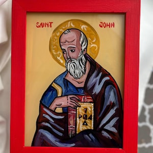 Saint John the Theologian, Evangelist icon, orthodox icon, Handwritten iconography, Byzantine art, religious gift icon for Christian