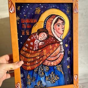 ビザンチン様式　ロシアイコン　聖母子像 レプリカ　木製フレーム 銀装飾 ビザンチン様式 ロシアイコン 聖母子像 レプリカ 木製フレーム 銀装飾