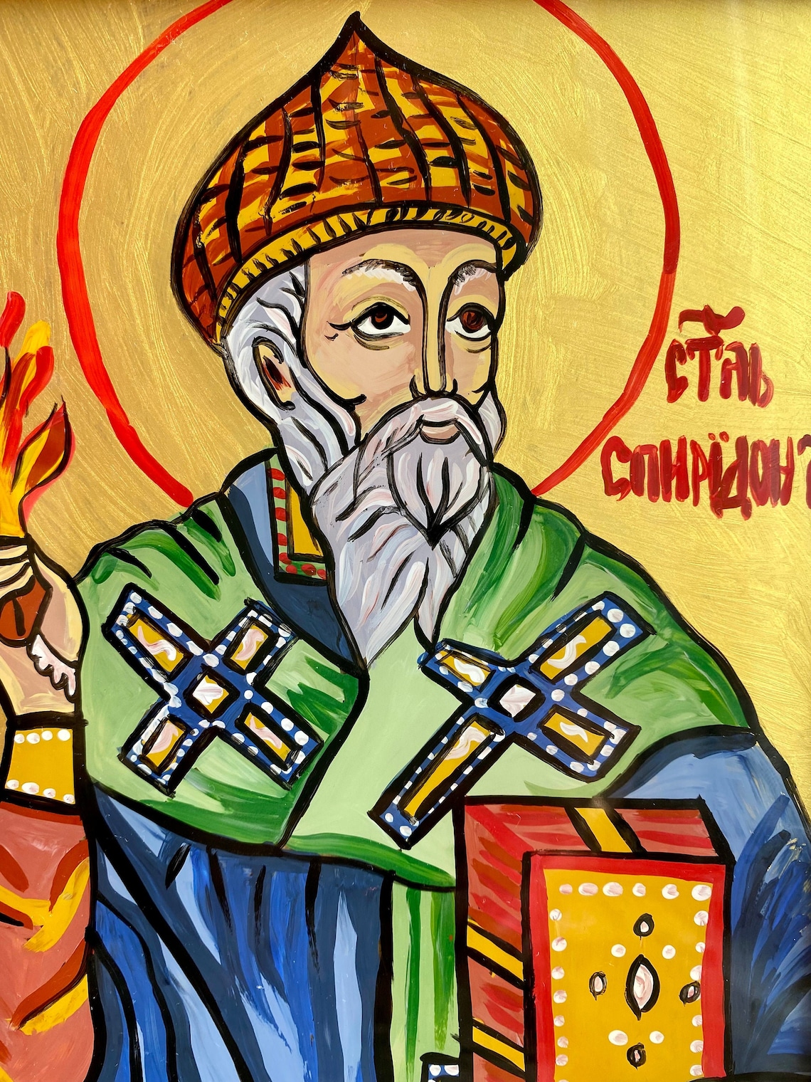 Heiliger Spyridon Handgemalt Religiöse Byzantinische Orthodoxe Etsy
