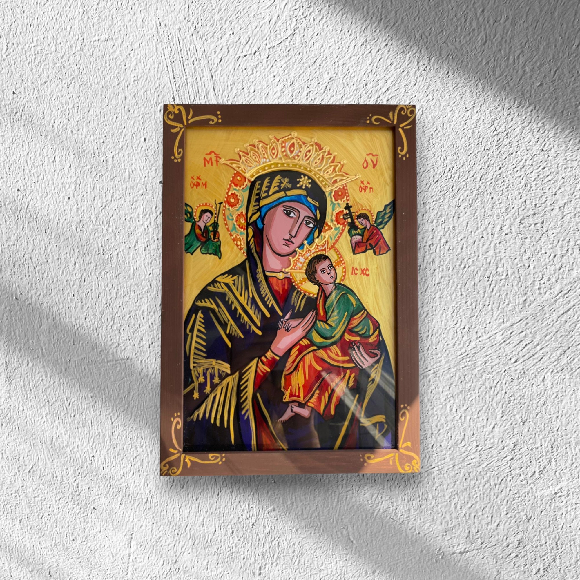 永遠の助けの聖母のイコン – 手描きの聖母マリアと幼子、正教会と