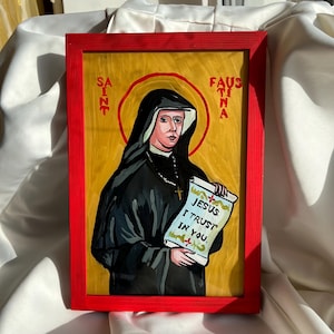 Saint Faustina Kowalska Artwork, Saint Faustina Icon, Handwritten Catholic  Icon, Byzantine Artwork, Wall Hanging Christian Decor, Gift Icon