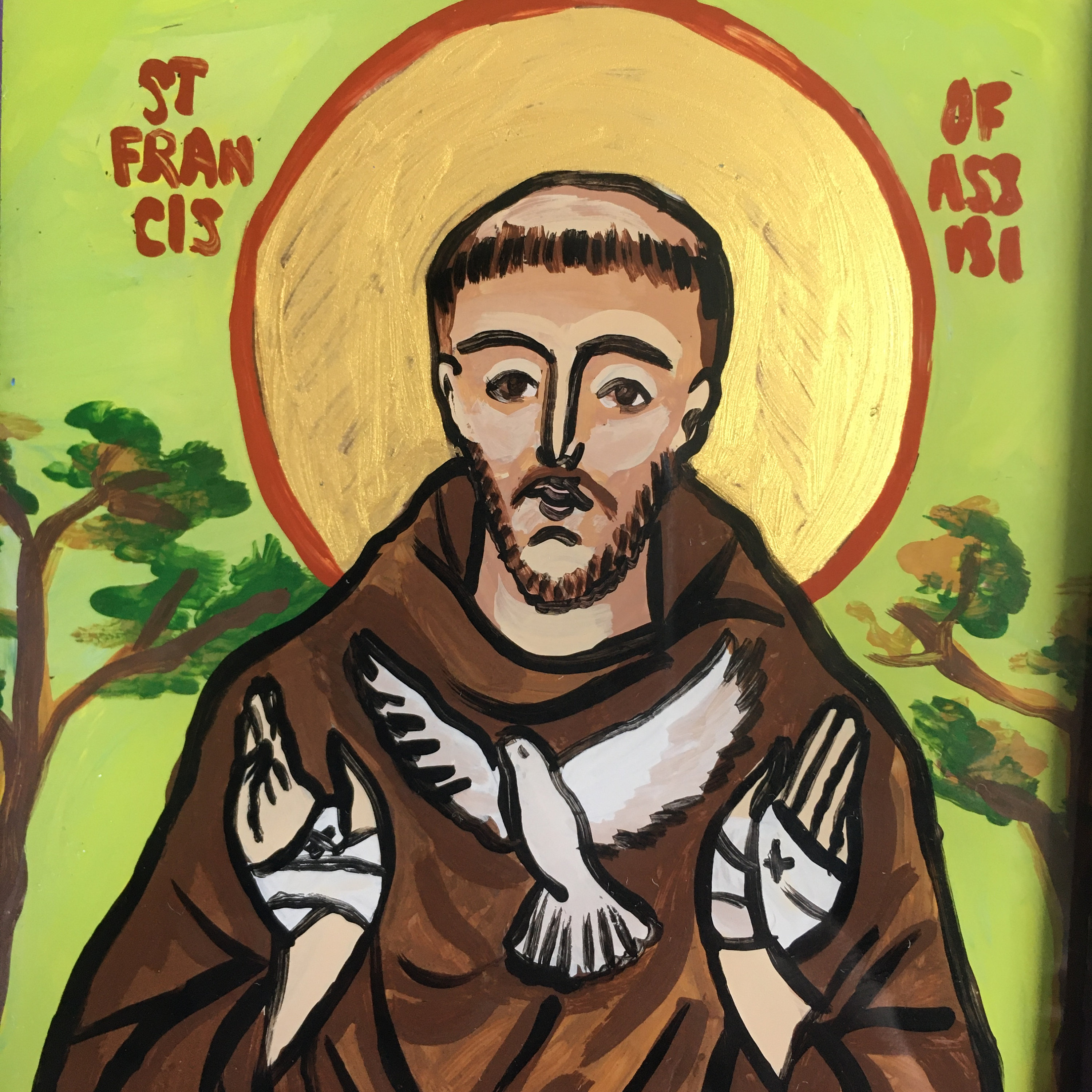 Saint Francis of Assisi Icon on Glass - Hand-painted Patron of Animals ...