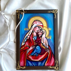 Saint Anne with Theotokos Christian orthodox icon, Mary saint icon, Religious painting, Byzantine icon,Hand-painted icon,Baptism gift icon