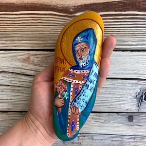 Religious Art Saint Patrick the Parton of Ireland, Hand Painted Icon on Stone, Catholic gift, Rare Byzantine Icon, Catholic Artwork