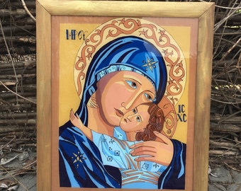 イコン画 宗教画 ウラジミール 聖母子 手書きオリジナルウラジミールの