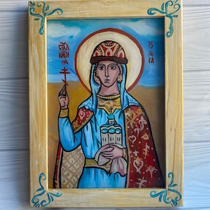 Saint Olha of Kyiv, Saint Olga Art, Handmade Orthodox Icon, Ukrainian St Olga, Byzantine Art, Wall Hanging Icon on Glass, Religious Gift