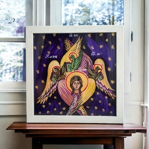 Cherub Christian Tetramorph icon , Matthew the man, Mark the lion Luke the ox and John the eagle , gift for baptism ,Ukrainian folk