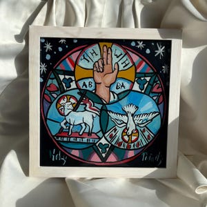Holy Trinity Catholic Icon, Religious artwork, Christian Gift Icon, Home Pray Icon, Baptism Gift, New Home Religious Gift, Holy Trinity Icon