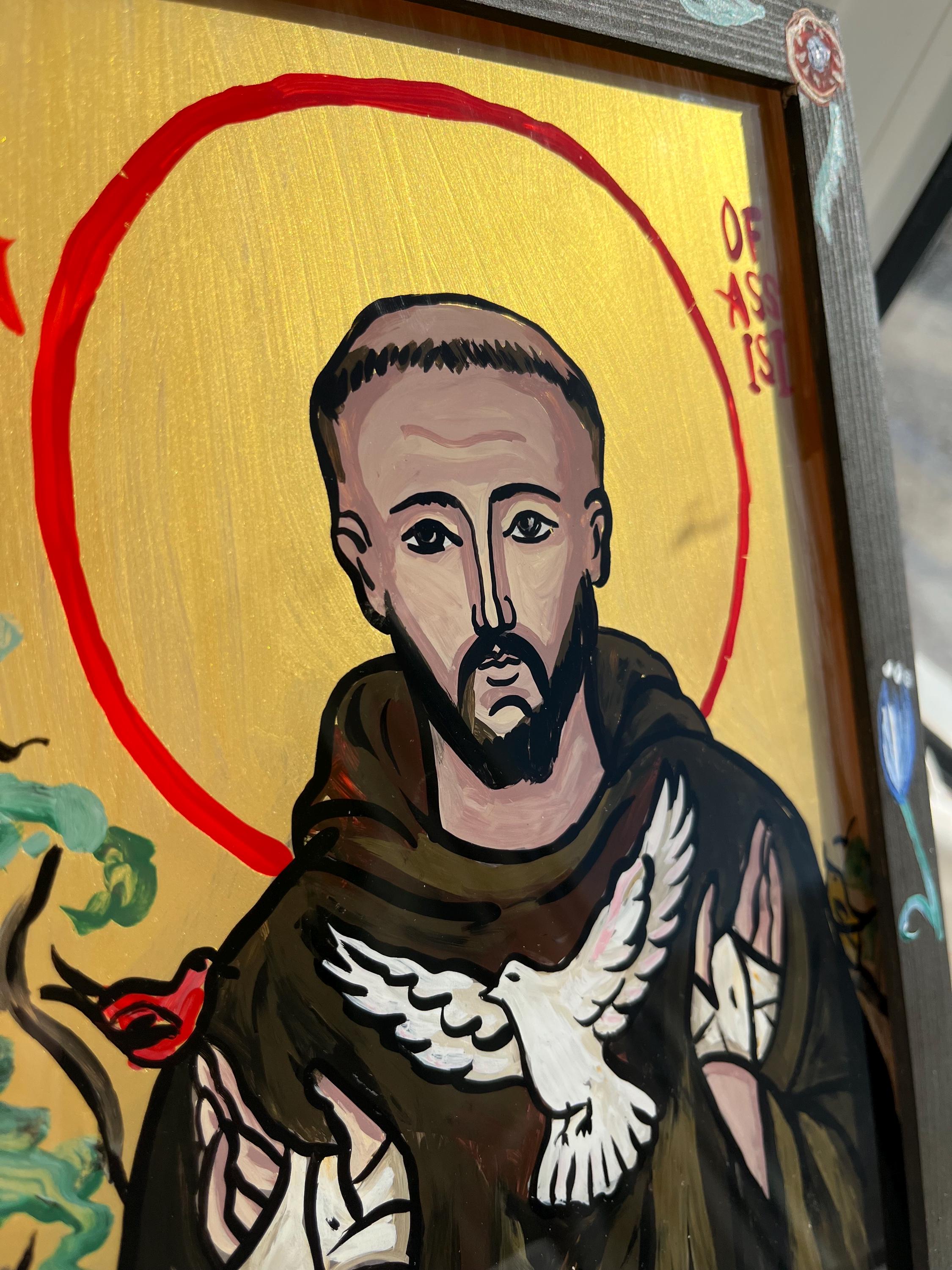 Saint Francis of Assisi Icon on Glass | Hand Painted Catholic Gift for ...