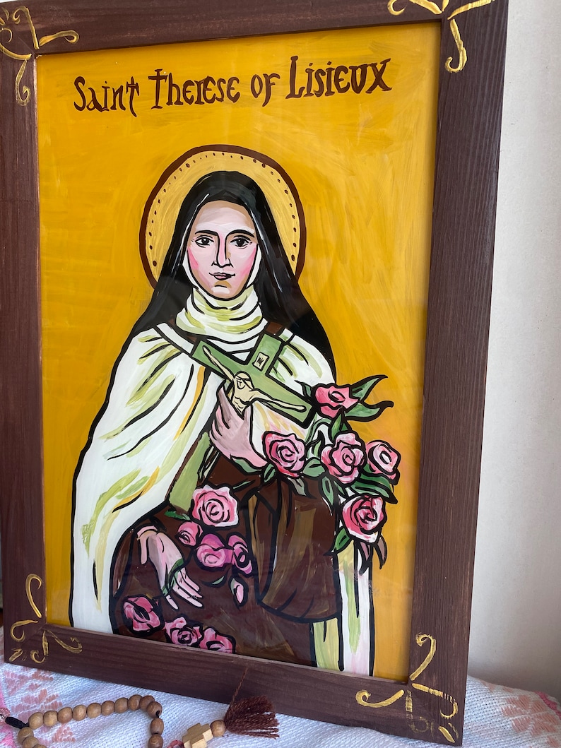 Saint Therese of Lisieux Icon on Glass – Hand-painted Catholic Art ...