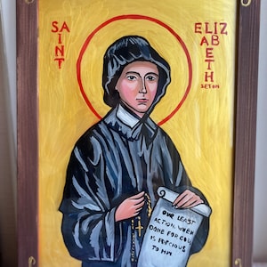 Religious Iconography, Saint Elizabeth Ann Seton, St Elizabeth Icon, Religious Gift Icon, Wall Religious Art, Catholic Saints, Painted Icon
