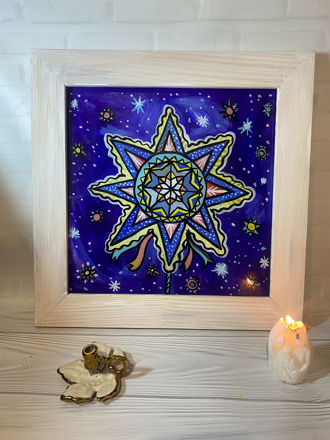 Christmas Star Art, Religious Ukrainian Artwork, Christian Nativity Painting Wall Art Home Decor 